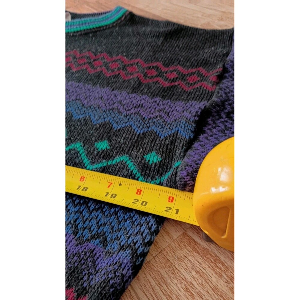 Vintage 90s Abstract Knit Sweater Large Italian Import Colorful Geometric Grunge - Picture 5 of 8